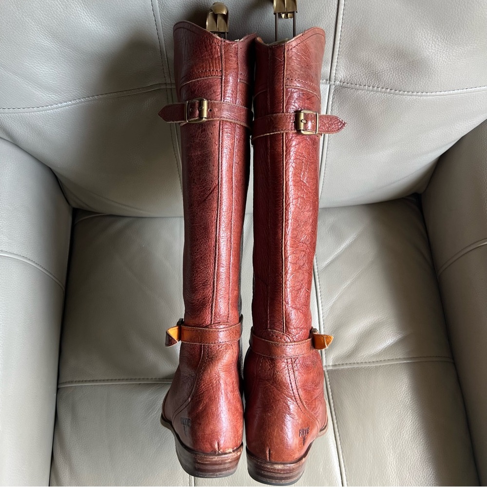 Vintage Frye Riding Boots Sz 7 M Dorado Knee High Redwood Pull On 77563 Spain - Picture 6 of 14